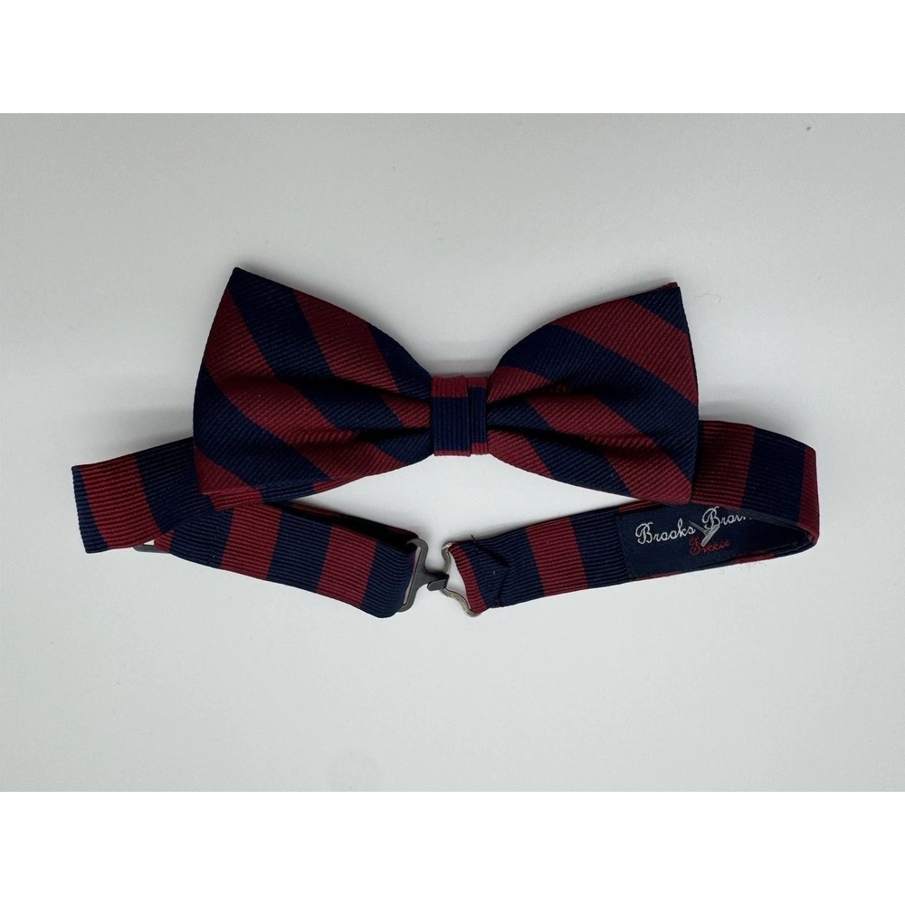 Brooks Brothers Makers Bow Tie Red Navy Striped Silk Adjustable USA Preppy